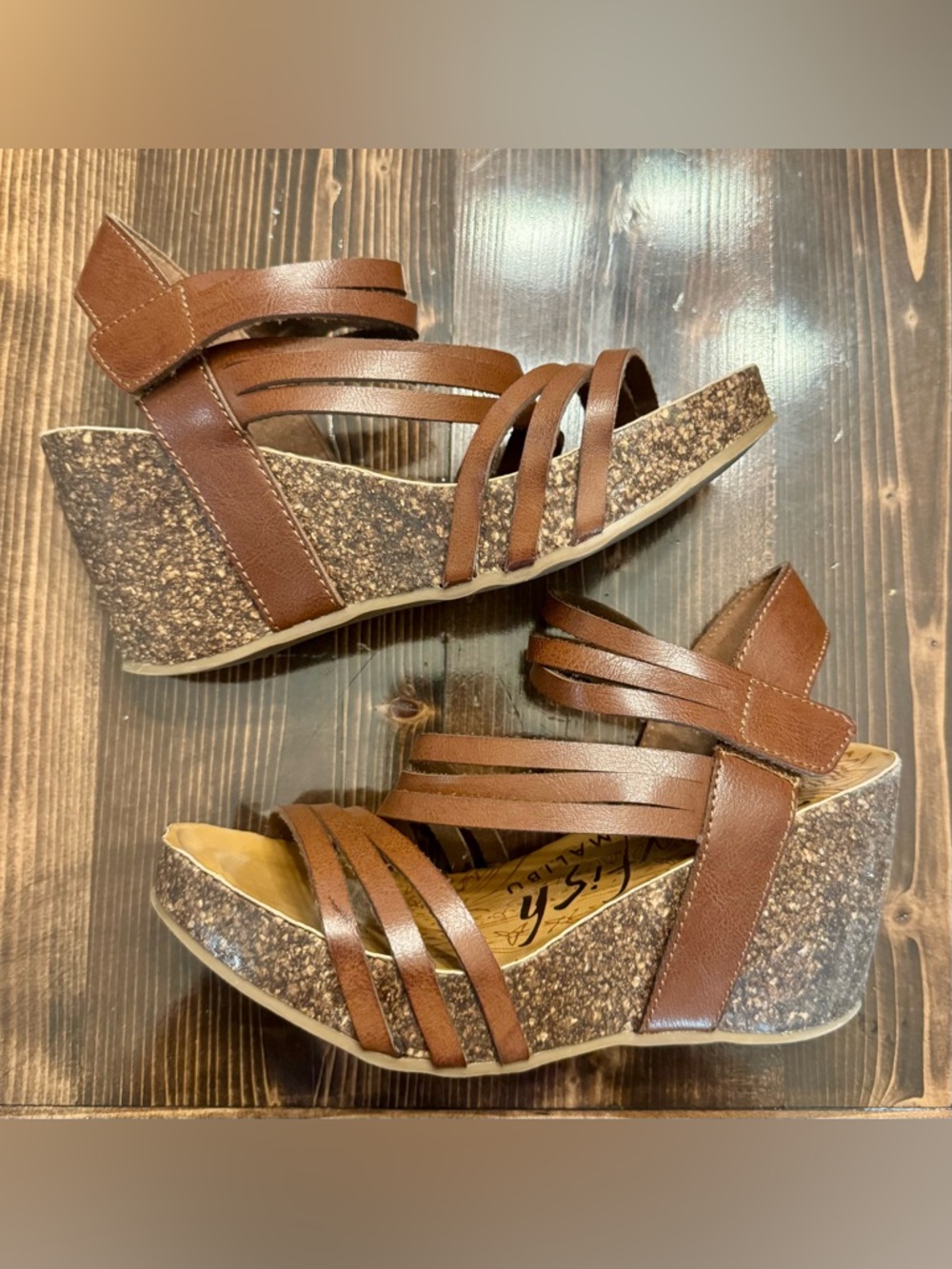 Blowfish Brown Multi-Strap Cork Wedge‎ Sandals Size 6